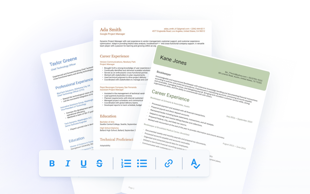 Ejemplos de plantillas de CV compatibles con ATS con opciones de formato para editar el contenido del currículum